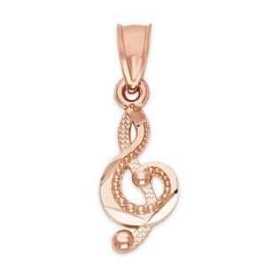 Solid 10k Rose Gold Music Pendant - Musical Jewelry Gifts for Her